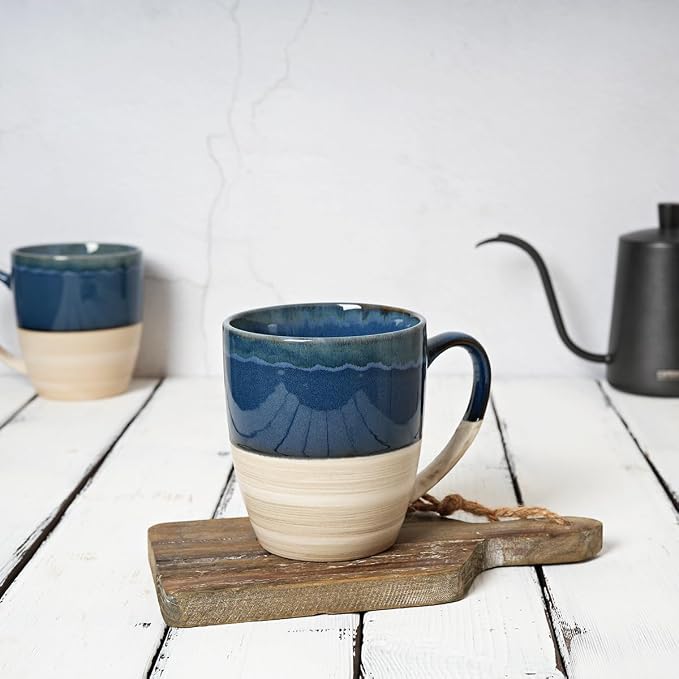 Bosmarlin Ceramic Coffee Mug Set of 4, 17 Oz, 5 Colors to Choose, Tea Cups, Dishwasher and Microwave Safe, Reactive Glaze (Deep Blue) - Image 4