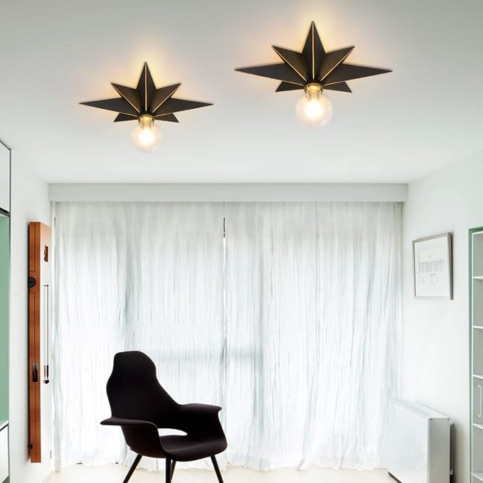 16 inch Flush Mount Ceiling Light, Industrial Black Metal Star Ceiling Lights, Vintage Entryway Light Fixtures, Farmhouse Star Lighting for Hallway, Porch, Study, Bedroom, Stair, Kitchen, Bathroom - Image 8
