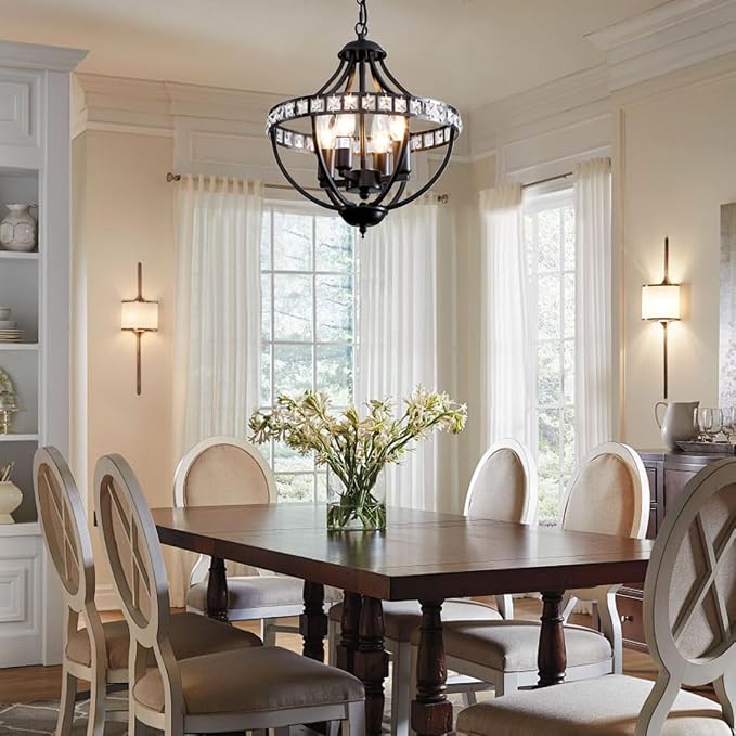 c Chandeliers，Farmhouse Ceiling Chandelier Rustic Vintage Black Pendant Hanging Lighting for Dining Room Living Room Entryway Kitchen Island Bedroom Foyer Lighting（4-Light） - Image 2