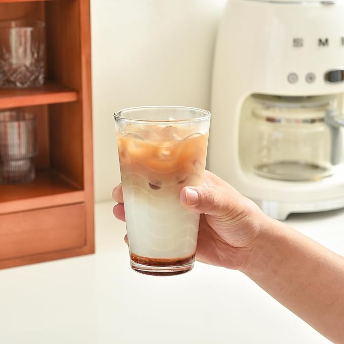 ALINK 16 oz Vintage Drinking Glasses, Set of 6 Wave Line Highball Glass Cups Bar Glasses, Clear Heavy Base Stemmed Water Glasses for Beer, Iced Coffee, Cocktail, Wine, Iced Tea, Dishwasher Safe - Image 6