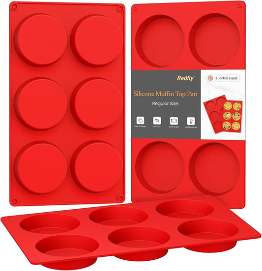 Redfly Silicone Egg Molds for Breakfast Sandwiches 3 Pcs, Non Stick 3 Inch Egg Bites Baking Pans, Silicone Muffin Pans for Baking, Round Muffin Top Pan for Whoopie Pie Pan, Tarts, Quiche