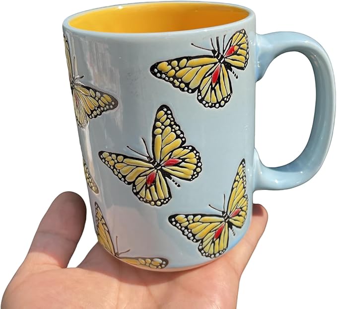 16oz Ceramic Coffee Mug for Office and Home,Hand Painted with Handles Tea Cup,Cute Butterfly Mug,Best Gifts for Women and Men,Dishwasher Microwave Safe - Image 3