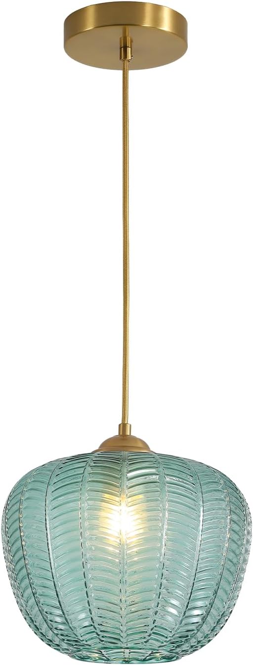 KCO Lighting Vintage Green Glass Pendant Light Gold Globe Pendant Lights Mid Century Modern Hanging Light Retro Pendant Light Fixtures by KCOLighting