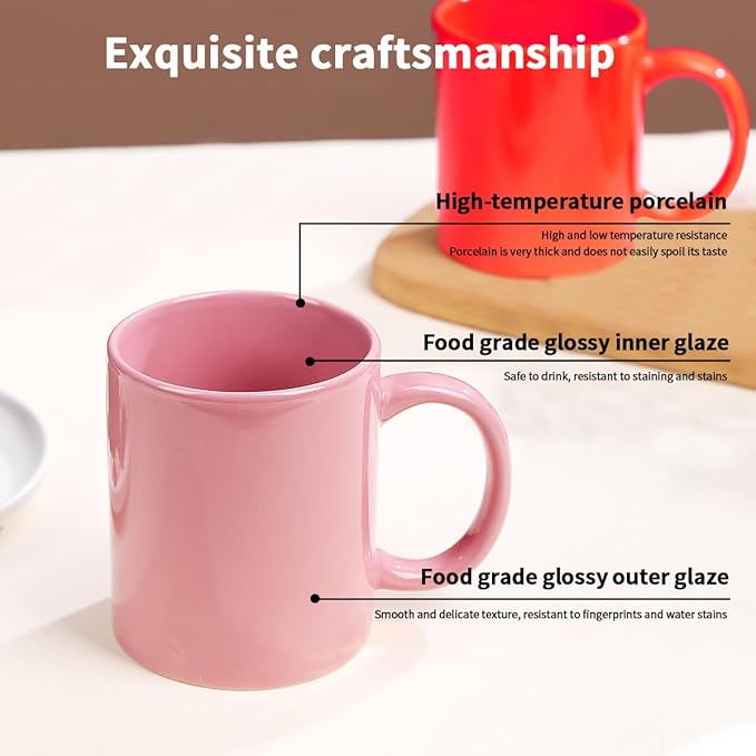 Evanda Coffee Mugs Set of 6 Pieces 12oz, Ceramic Cups with Handle for Latte, Hot Tea, Cappuccino, Mocha, Cocoa, Milk, Dishwasher Safe, Mutil Colors - Image 4