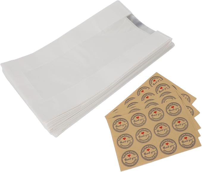 Yosoo 50PCS Bread Bags with Transparent Window Kraft Paper Baked Food Packaging Storage Bags for Homemade Bread Pastry Snacks with 60PCS Sealable Labels (White) - Image 9