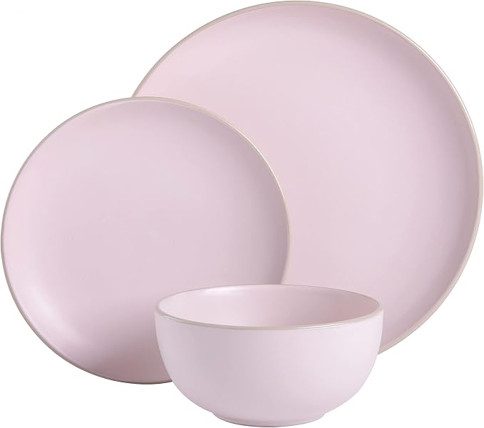 Gibson Home Rockaway 12-Piece Round Stoneware Dinnerware Set, Service for 4 – Pink Plates and Bowls, Modern Matte Finish, Microwave & Dishwasher Safe - Image 2