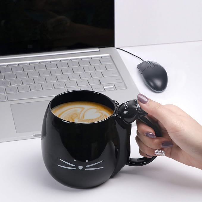 Koolkatkoo Black Cat Coffee Mug | Ceramic Tea Cup, Sculpted Cat Handle, Meow Design, Gifts for Cat Lovers, Women, Men - Image 8