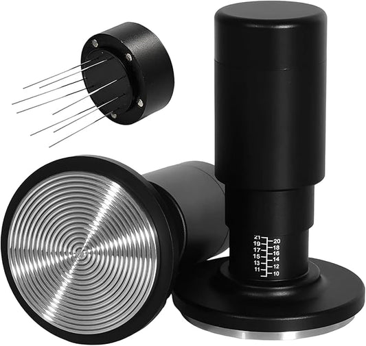 51mm Espresso Coffee Tamper, 2 in 1 Espresso Tamper with WDT Tool, Calibrated Spring Loaded Coffee Tamper, Flat Stainless Steel Base Espresso Tools - Tamper for Espresso Machine, Espresso Accessories
