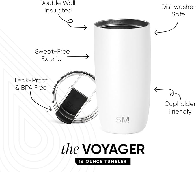 Simple Modern Travel Coffee Mug with Lid | 16oz | White | Voyager Coffee Cup, Coffee Tumbler for Hot & Iced Drinks | Insulated Stainless Steel Travel Mug | Winter White - Image 2