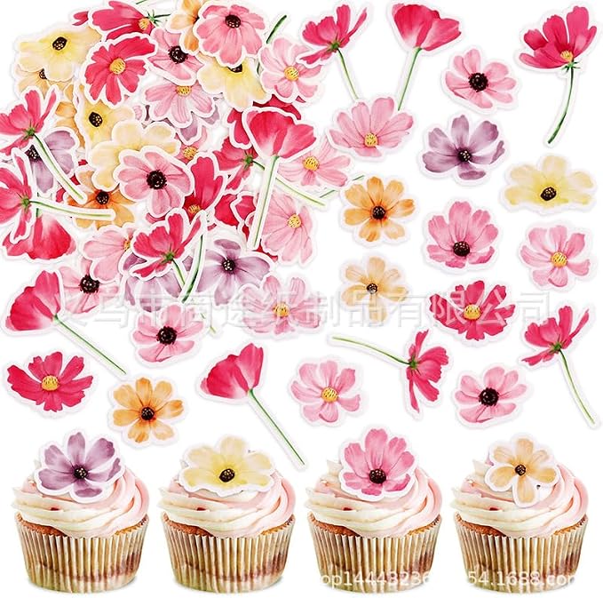 52-Piece Edible Multicolor Chamomile Daisy Cake Decorations – Assorted Colors, Flower Cupcake Toppers, Icing Decor for Birthday Parties, Baby Showers, Cookies, and Desserts by Kuting