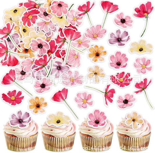 52-Piece Edible Multicolor Chamomile Daisy Cake Decorations – Assorted Colors, Flower Cupcake Toppers, Icing Decor for Birthday Parties, Baby Showers, Cookies, and Desserts by Kuting