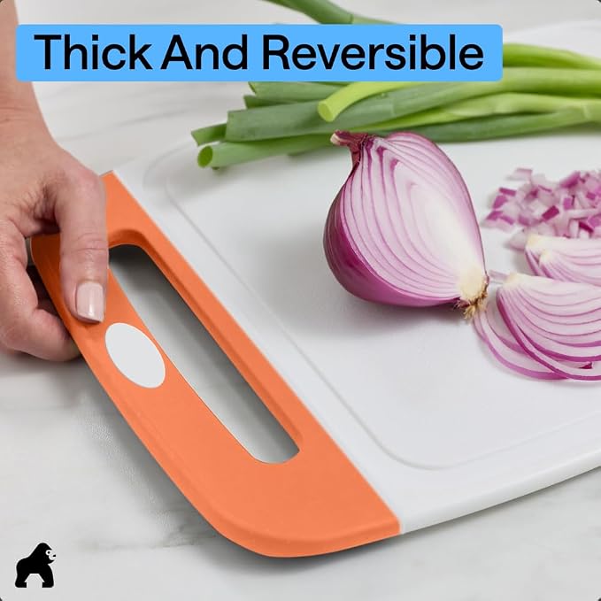 GORILLA GRIP BPA-Free Reversible Kitchen Cutting Board Set of 3 US Designed, Nonporous, Juice Grooves Catch Liquid, Slip Resistant Border, Dishwasher Safe Large Food Chopping Boards, Lime Orange Lemon - Image 7