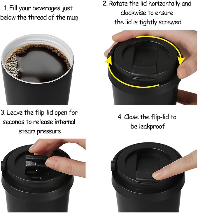 Funkrin Insulated Coffee Mug with Ceramic Coating, 16oz Iced Coffee Tumbler Cup with Flip Lid and Handle, Double Wall Vacuum Leak-Proof Travel Mug for Office School Party Camping - Image 3
