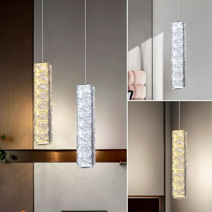 Crystal LED Ceiling Light Chandelier, Modern Semi Flush Mount Lighting Fixture Ceiling Lamp for Living Room, Dining Room, Bedroom, Kitchen Island, Entryway (1 Pendant Light) - Image 7