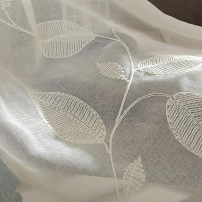 White Sheer Curtains 84 inches Long Leaves Embroidered Window Curtain Sheer Voile Panels for Living Room & Bedroom, 54x84, Two Panels | Delicate Stitch Detail, Airy Fabric Feel, Soft Natural Light, for Living Room and Dining Room - Image 5