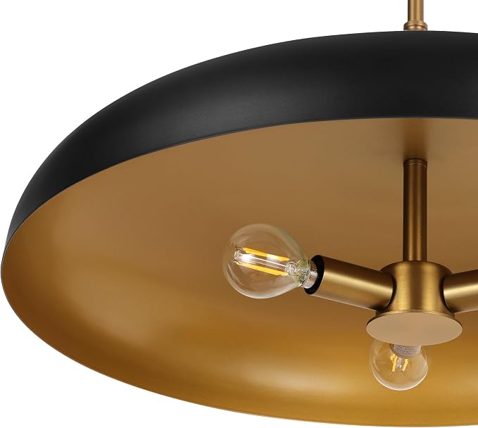 LamQee 20 Inch Oversized Large Pendant Lights, 3-Lights Black and Gold Modern Dome Chandelier, Industrial Metal Pendant Lighting Fixture Ceiling Hanging for Kitchen Island, Dining Room Over Table, Bar - Image 5
