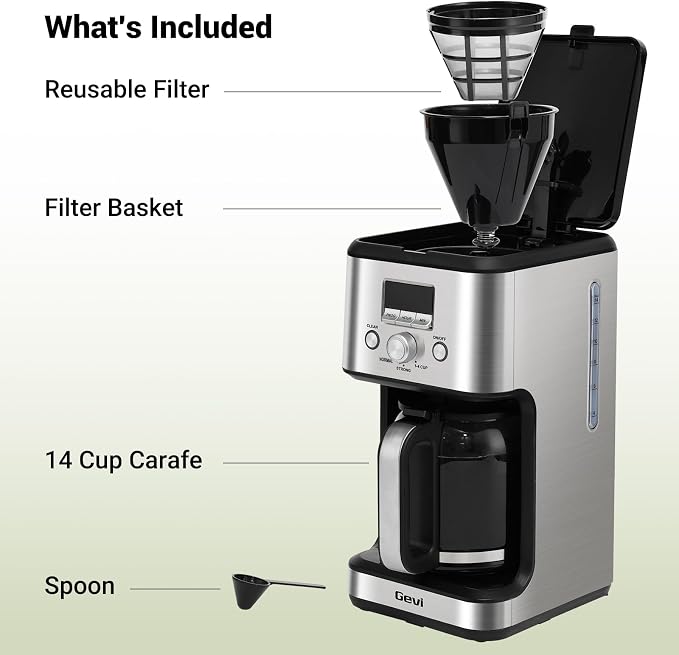 Gevi 14-Cup Drip Coffee Maker, Programmable Timer, 2H Warm, Strong Brew | 14-Cup Drip Maker for Normal & Strong Brew, 2H Keep Warm, Pause & Serve, Auto Shut-Off for Home & Office, Glass Carafe - Image 9