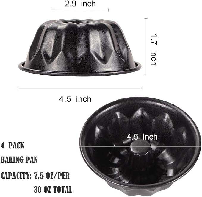 Webake 4 Inch Mini Fluted Tube Pans Nonstick Bakeware Set of 4, Angel Food Cake, Kugelhopf, Brownie - Image 2