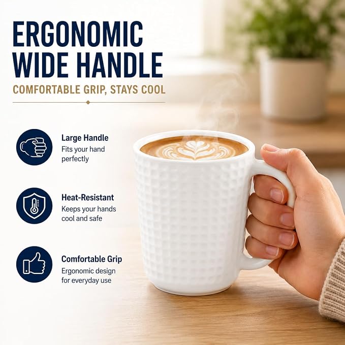 Large Coffee Mugs, 20 oz Ceramic Coffee Cups with Handle, 2PCS, White | Porcelain Big Coffee Mug for Office & Home, Latte Cocoa, Microwave & Dishwasher Safe, Lead-Free, Wedding & Housewarming Gift - Image 4