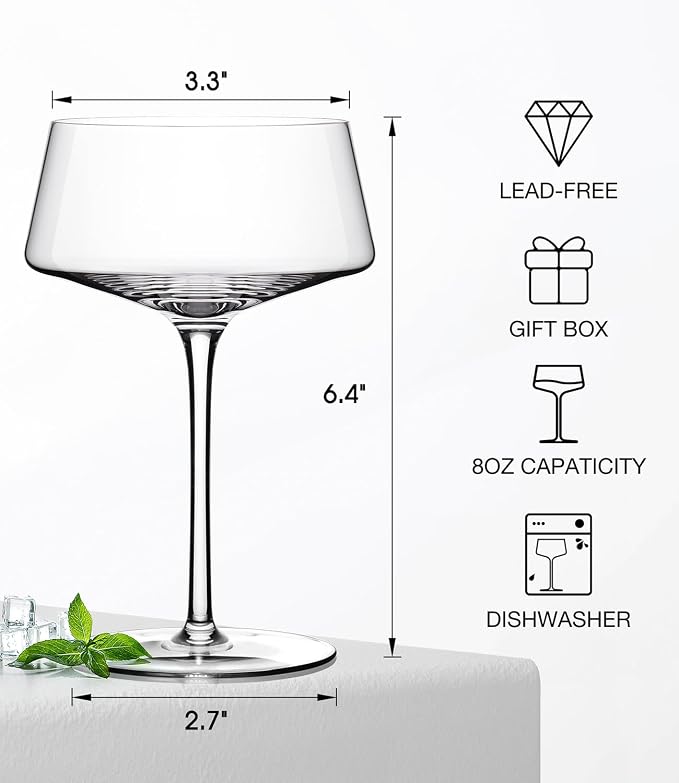 Martini Glasses Set of 6, 8oz, Coupe Cocktail Glasses for Margarita | Manhattan, Cosmopolitan, Espresso, Home Bar, Evening Parties, Birthdays, Housewarming Gift - Image 6