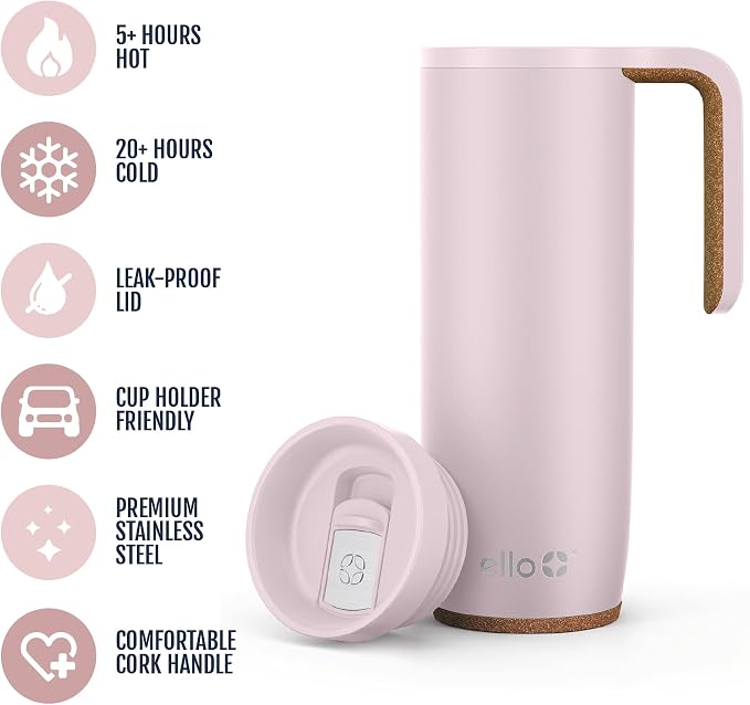 Ello Magnet 18oz Vacuum Insulated Stainless Steel Travel Mug with Side Handle and Leak-Proof Slider Lid and Built-in Coaster, Keeps Hot for 5 Hours, Perfect for Coffee or Tea, BPA-Free - Image 3