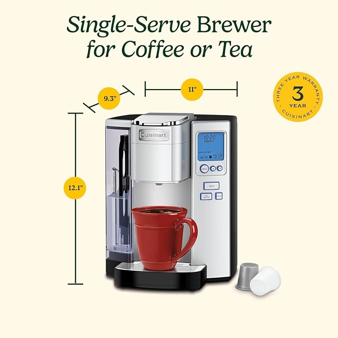 Cuisinart Coffee Maker, Single Serve 72-Ounce Reservoir Coffee Machine, Programmable Brewing & Hot Water Dispenser, Stainless Steel, Cream - Image 5