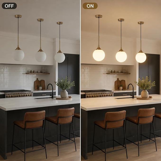 KCO Lighting Modern Brushed Gold 7.1” White Milk Glass Globe Pendant Light | E26 Base, Sloped Ceiling, Small 1-Light Adjustable Hanging Ceiling Lamp for Kitchen Island Sink Dining Table Bedroom Bar - Image 4