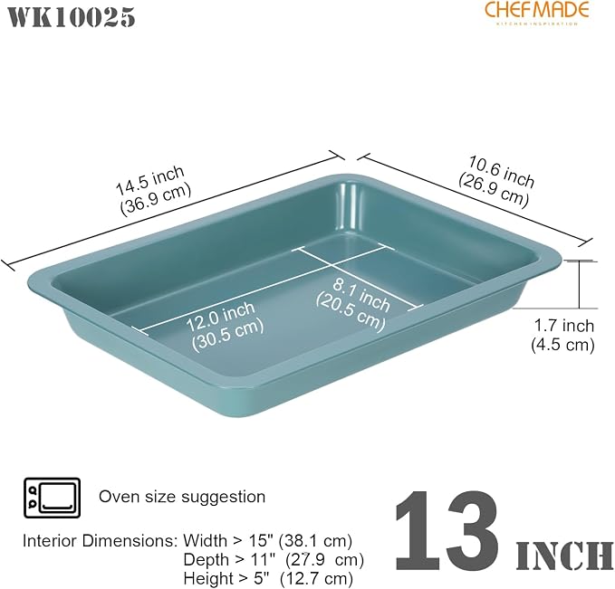 CHEFMADE Baking Pan, 13" Nonstick Lasagna Sheet Pan for Oven (Green) | Deep 1.8" carbon steel bakeware. Nonstick coating, wide edges for easy handling. Oven-safe for roasting, cookies, casseroles - Image 2