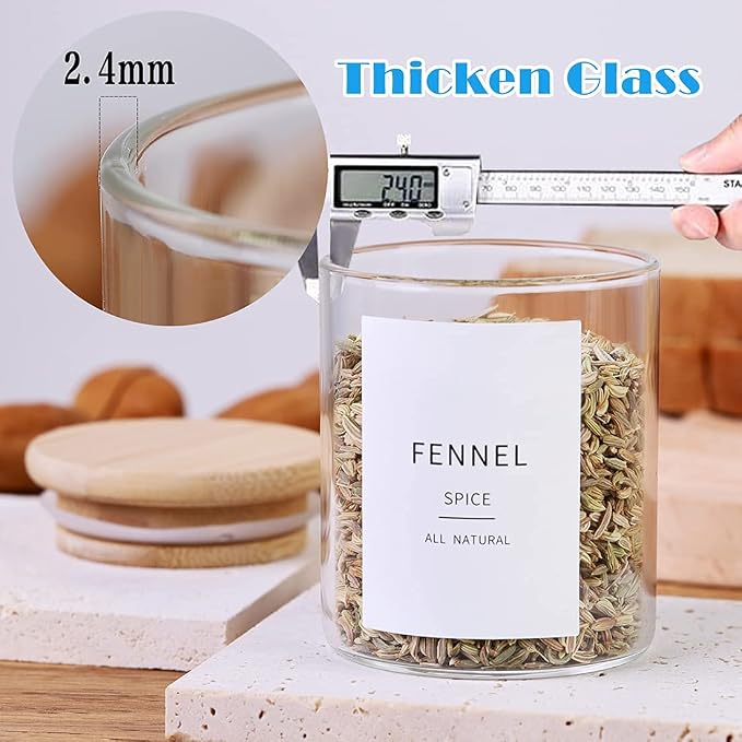 Glass Spice Jars with Bamboo Lids - 20 Pcs Thicken(2.4mm) 4oz Airtight Seasoning Containers with 131 Waterproof Minimalist Spice labels Preprinted - Small herb Jars for Pantry Organization and Storage - Image 6