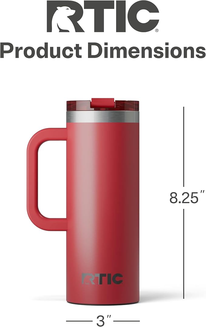 RTIC 20oz Road Trip Travel Mug with Lid and Handle, Ceramic Lined, Insulated, Stainless Steel, Metal, Double Wall Vacuum-Insulation, Portable Coffee, Tea Cup for Hot and Cold Drink, Flag Red - Image 4