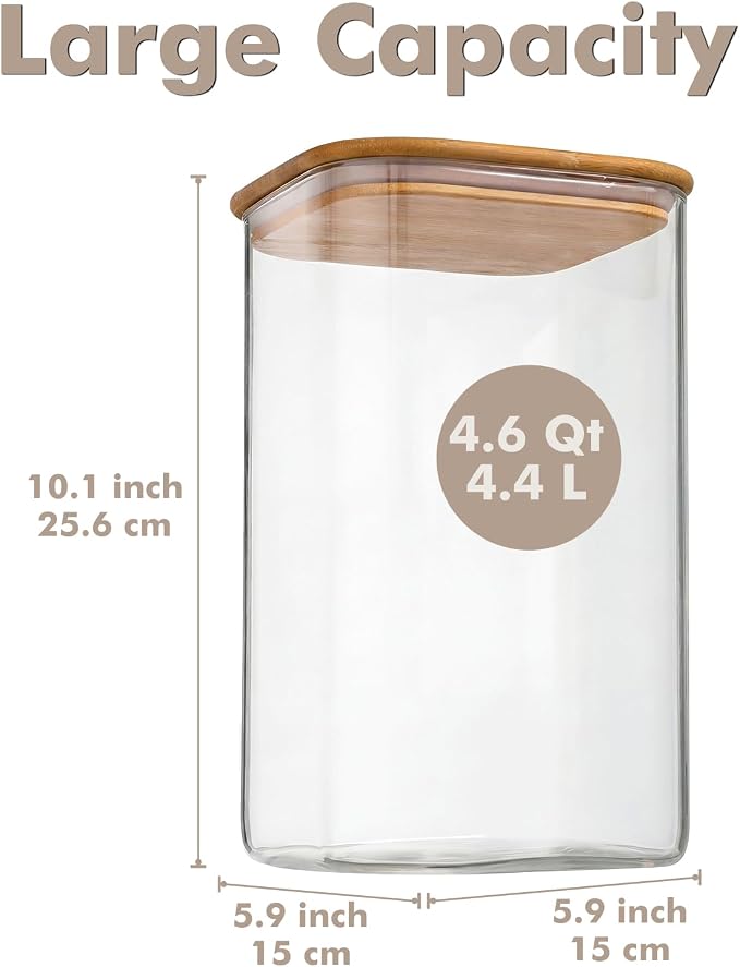 2-Pack 4.6Qt Large Glass Flour Sugar Storage Containers with Lids | Wide Mouth Design, With Measuring Cups, Minimalist Kitchen Organizer,Scandinavian Style Storage,Nordic Style Storage - Image 2