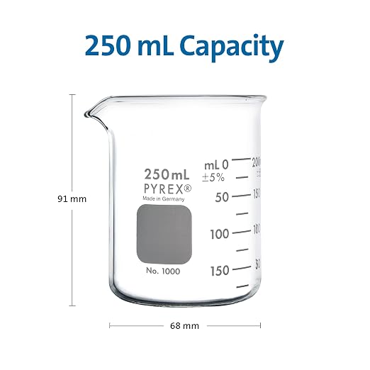 PYREX Griffin Borosilicate Glass Beaker- Low Form Graduated Measuring Beaker with Spout– Premium Scientific Glassware for Laboratories, Classrooms or Home Use - PYREX Chemistry Glassware, 250mL, 12/Pk - Image 4
