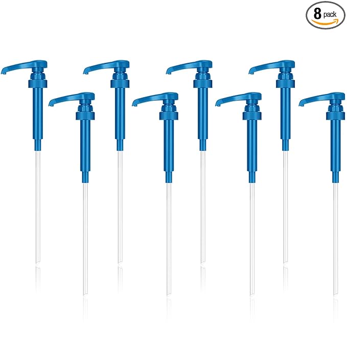 Zopeal 8 Pieces Coffee Syrup Pump Dispenser Fits 750ml/25.4oz Bottles, Skinny Syrup Pump for Coffee Flavoring, Creamers, Caramel, Beverages, Kitchen Cafe Bar Drinking Mixes Food Dispenser(Blue)