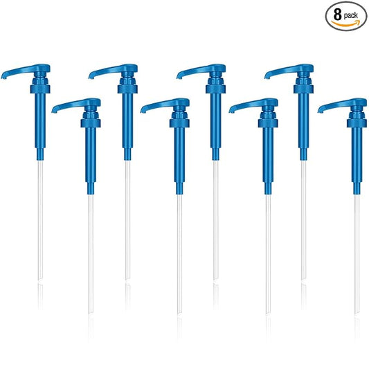 Zopeal 8 Pieces Coffee Syrup Pump Dispenser Fits 750ml/25.4oz Bottles, Skinny Syrup Pump for Coffee Flavoring, Creamers, Caramel, Beverages, Kitchen Cafe Bar Drinking Mixes Food Dispenser(Blue)