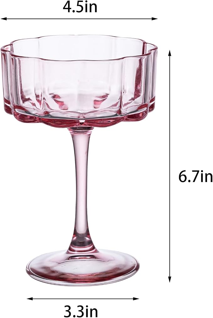 Vintage Champagne Coupes Glass Cute Martini Cocktail Glasses,13oz Crystal Martini Wine Glasses Set Of 24 Elegant Flower -Shaped Goblet Drinking Champagne Dessert Yogurt Ice Cream Glassware Cups Pink - Image 5