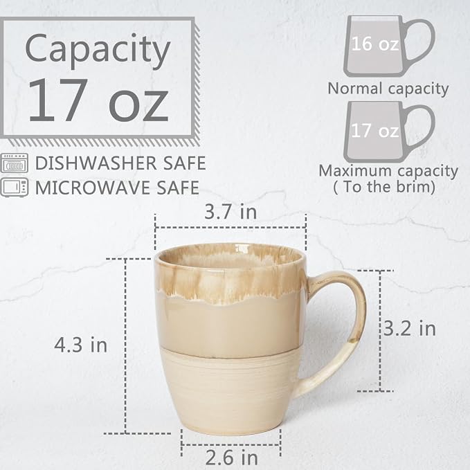 Bosmarlin Ceramic Coffee Mug Set of 4, 17 Oz, 5 Colors to Choose, Tea Cups, Dishwasher and Microwave Safe, Reactive Glaze (Brown Grey) - Image 2