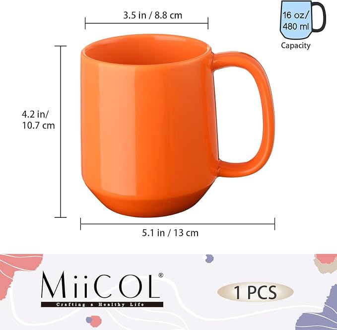 Miicol Ceramic Coffee Mug, 16 oz Large Coffee Cup, Tea Mug with Handle, Flat Bottom Mug for Men, Women, Office, Microwave and Dishwasher Safe, Multi-Color, Sun Orange - Image 3