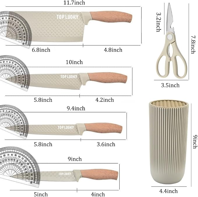 Knife Set, Wiztoynia 6-Piece Khaki Kitchen Knife Set for Home, Anti-Rust Non-stick Stainless Steel Sharp Chef Knife Sets with Universal Knife Block for Kitchen, Ergonomical Design (Khaki) - Image 6