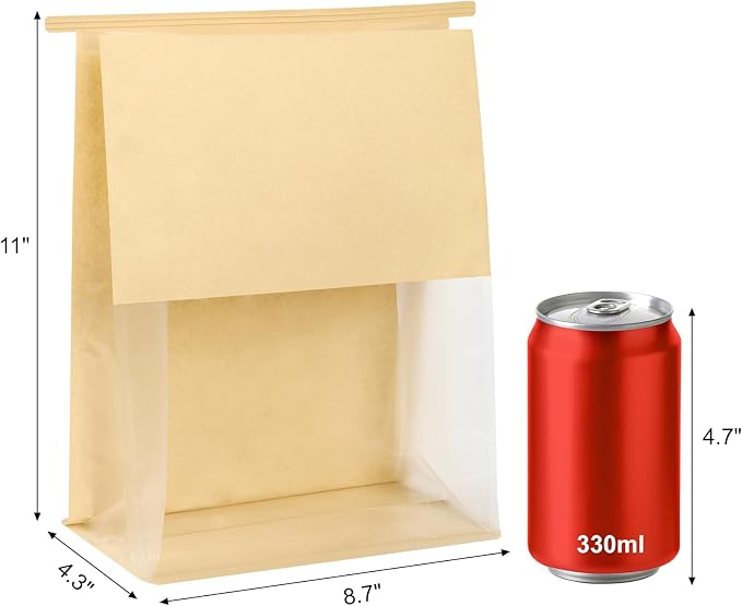 Ocmoiy Bread Bags for Homemade Breads, 8.7 x 4.3 x 11 Inches, 100 Pack | Tin Tie Tab Lock, Resealable, Large Bakery Packaging Bags with Window, For Sourdough Bread, Bagels, Pastry - Image 2
