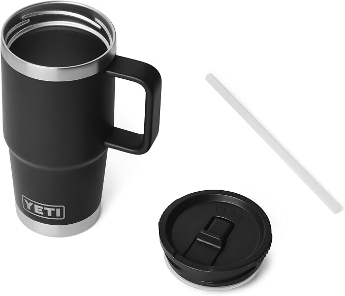 YETI Rambler 20 oz Travel Mug with Flip Straw Lid – Stainless Steel, Vacuum Insulated, Leakproof, Cup Holder Friendly, Black - Image 3