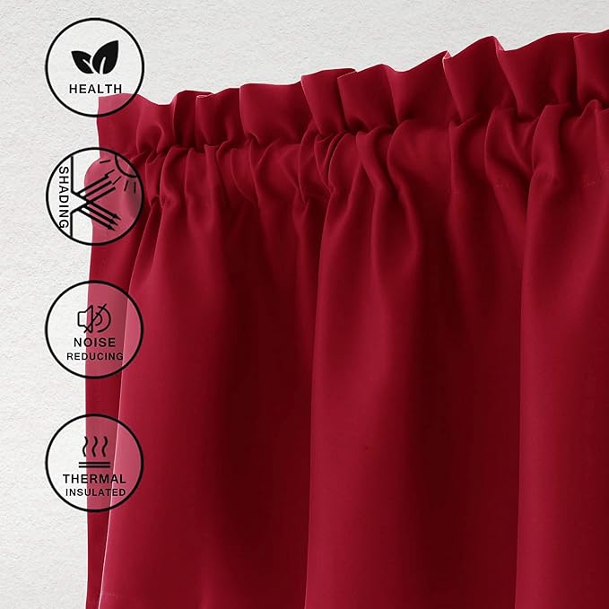 Hiasan Red Valance Curtains for Kitchen Blackout Thermal Insulated Rod Pocket Window Valances, 42 x 12 Inches Length, 1 Panel - Image 2