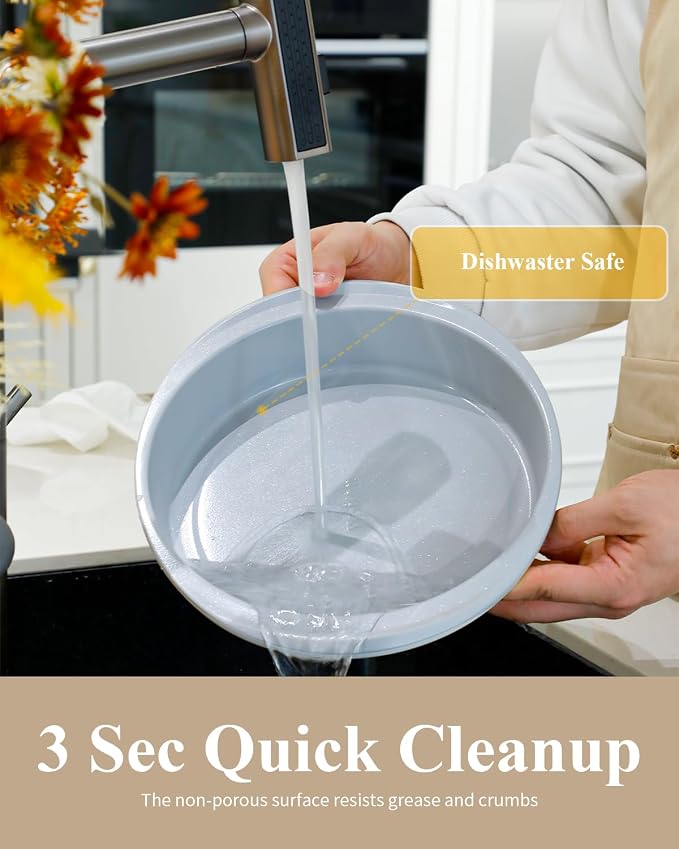 9 Inch Nonstick Ceramic Round Cake Pan with Handle, Pistachio Green | PFOA/PFAS/PTFE-free aluminized steel, ceramic coated. Oven safe 550°F, dishwasher safe. For cakes, cheesecakes & brownies - Image 8