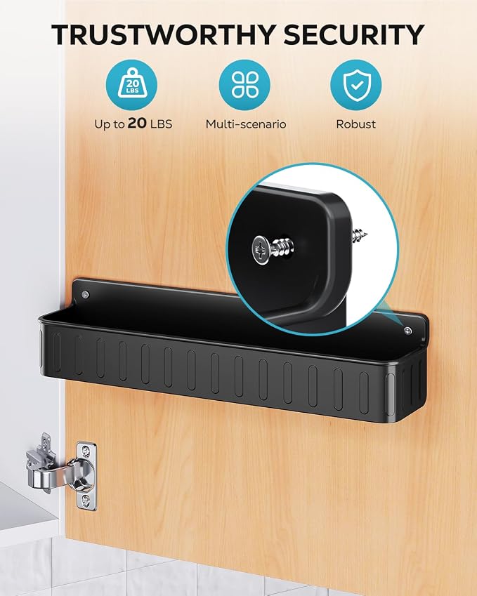 Nieifi Spice Rack Wall Mount, 4 Pack Black, 2" Depth, Screw/Adhesive | Wall-Mounted with Removable Hooks Saves Counter Space, Fits 2" Deep Jars, Ideal for Kitchen Cabinets, Pantry Doors, and RVs. - Image 7