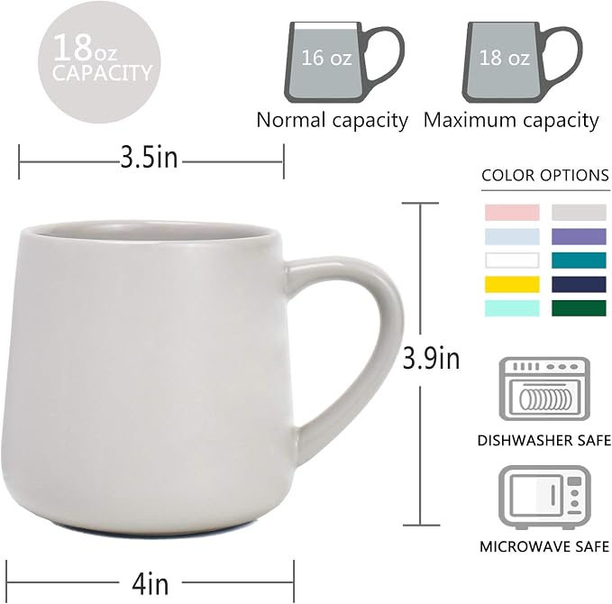 Bosmarlin Large Glossy Ceramic Coffee Mug, Grey Tea Cup for Office and Home, 18 oz, Suitable for Dishwasher and Microwave, 1 Pack (Grey) - Image 3
