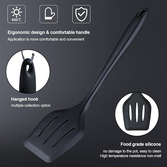 RAXCO Kitchen Utensils Set,18-Piece Cooking Utensils and Knife Set,Black | Food-grade Silicone Heat-safe to 410°F, Detachable Stainless Steel Holder, 5 Kitchen Knives and Cutting Board All-in-one - Image 5