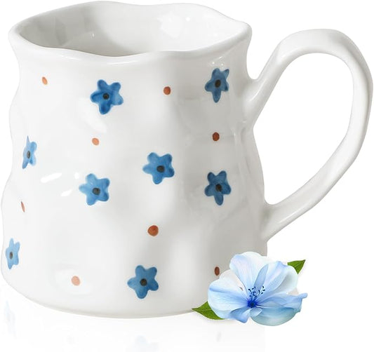Ceramic Coffee Mug For Women,14 oz Cute Mug,Creative Star Large Tea Cup,Ceramic Mug,Hand-Painted Coffee Cup by MithrgrousLife