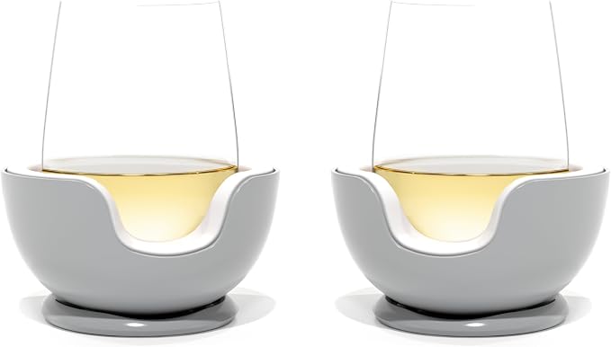 VoChill Stemless Wine Glass Chiller | Keep the Chill In Your Glass | Made In USA | Separable & Refreezable Chill Cradle | Actively Chills Stemless Glassware | Stone, Pair Stemless by VoChill