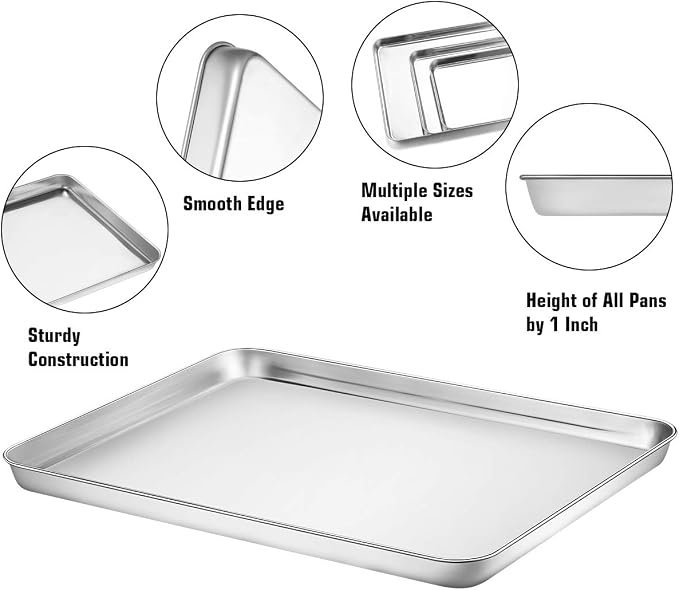 Wildone Baking Sheet with Silicone Mat Set, Set of 6 (3 Sheets + 3 Mats), Stainless Steel Cookie Sheet Baking Pan with Silicone Mat, Non Toxic & Heavy Duty & Easy Clean - Image 2