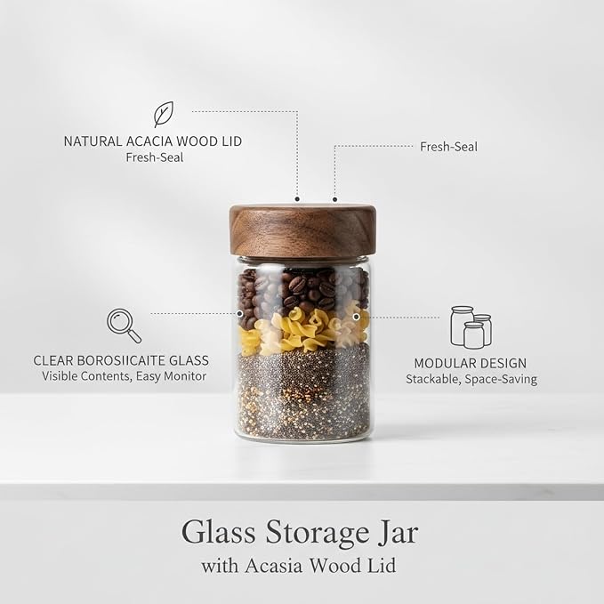 Clear Glass Storage Jar with Acacia Wood Lid - Kitchen Canister for Pantry Organization, Countertop Display, and Dry Food Storage - Image 4