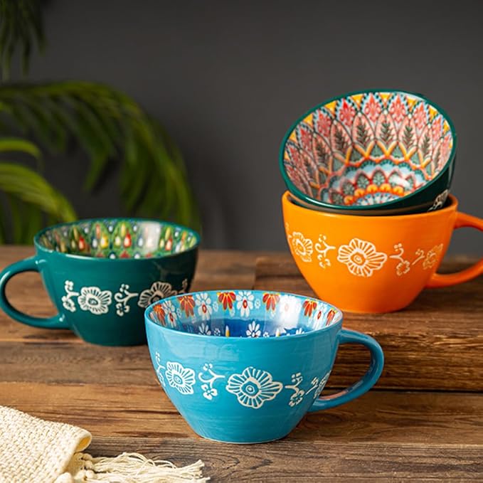 Bohemian Hand-Painted Ceramic Mug, 15 Oz Large Coffee Cup for Milk, Tea, and Breakfast, Dishwasher & Microwave Safe Artisan Cup, GM - Image 3